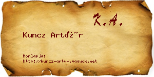 Kuncz Artúr névjegykártya